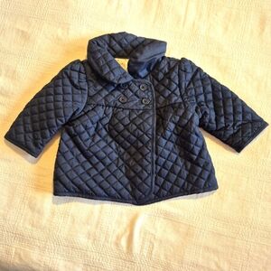 Gymboree girls size 3-6 months quilted blue jacket, small defect on collar